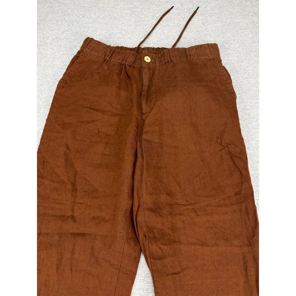 Quince Brown 100% Linen Drawstring Elastic Waist Straight Leg Pants Womens Small